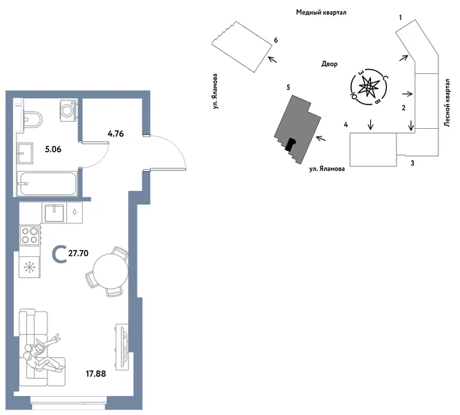 Планировка Студия, 27.7 м² ЖК «Сибирский сад» Планировка Студия, 27.7 м² ЖК «Сибирский сад»