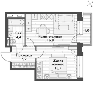 Квартира 1-комн. квартира, 42.8 м² ЖК «Философия» Фото 1 Квартира 1-комн. квартира, 42.8 м² ЖК «Философия» Фото 1