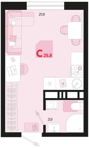Планировка Студия, 25.8 м² ЖК «Первое место»