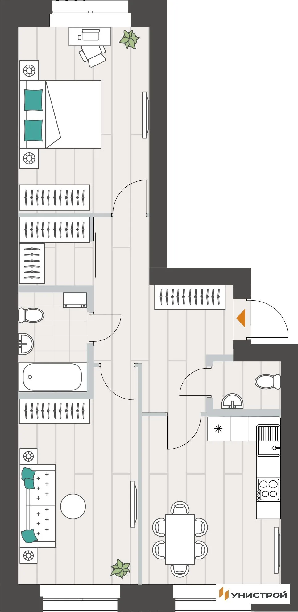 Планировка 2-комн. квартира, 65.42 м² ЖК «Аквамарин»