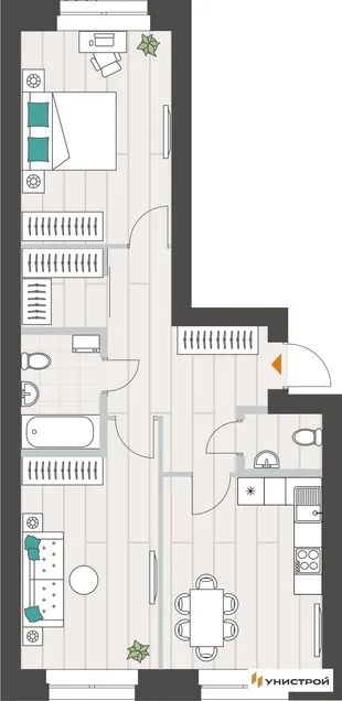 Планировка 2-комн. квартира, 65.42 м² ЖК «Аквамарин»
