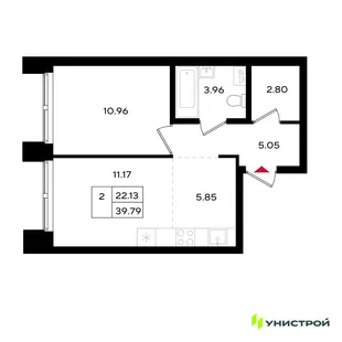 Планировка 2-комн. квартира, 39.8 м² ЖК «Уникум на Энгельса»