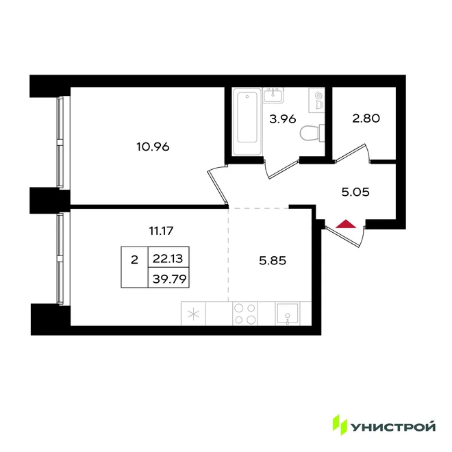 Планировка 2-комн. квартира, 39.8 м² ЖК «Уникум на Энгельса» Планировка 2-комн. квартира, 39.8 м² ЖК «Уникум на Энгельса»