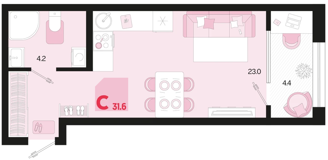 Планировка Студия, 31.6 м² ЖК «Первое место»