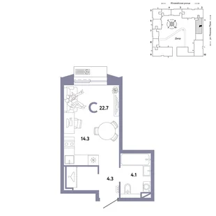 Планировка Студия, 22.7 м² ЖК «Страна.Заречная»