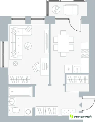 Планировка 1-комн. квартира, 39.91 м² ЖК «Причал»