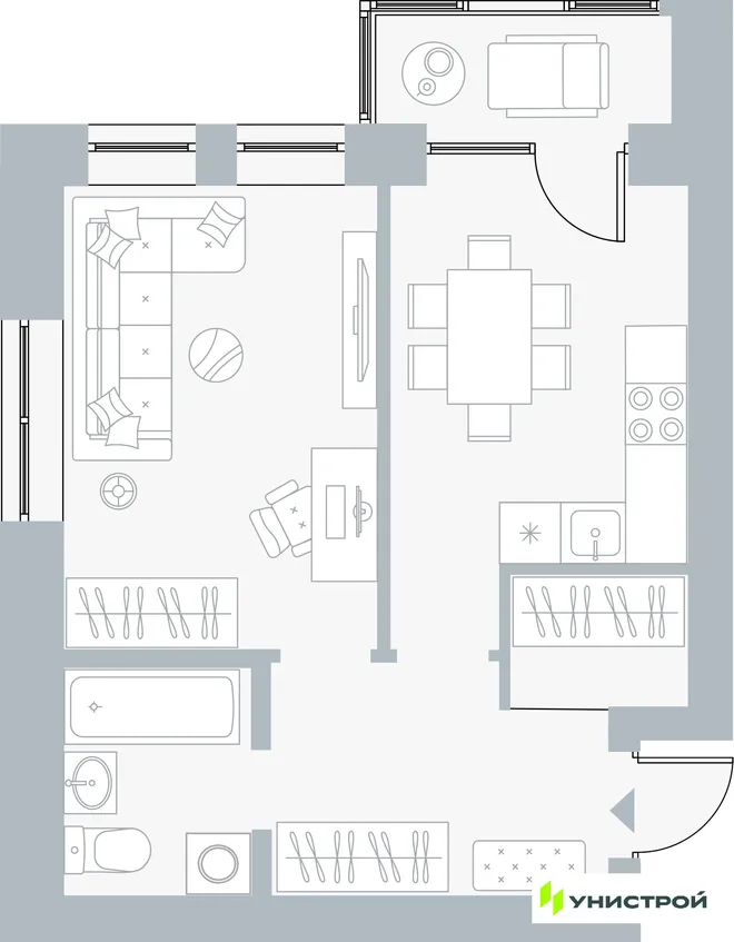 Планировка 1-комн. квартира, 39.91 м² ЖК «Причал» Планировка 1-комн. квартира, 39.91 м² ЖК «Причал»