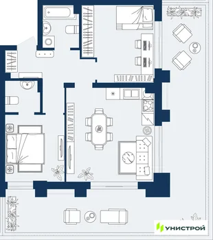 Планировка 2-комн. квартира, 72.61 м² ЖК «ГРАНД БЕРЕГ»