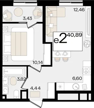 Планировка 2-комн. квартира, 40.89 м² ЖК «Патрики»