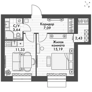 Квартира 1-комн. квартира, 39.9 м² ЖК «ФоРест» Фото 1
