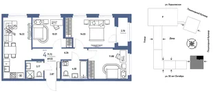 Планировка 4-комн. квартира, 71.72 м² ЖК «Сердце Сибири»