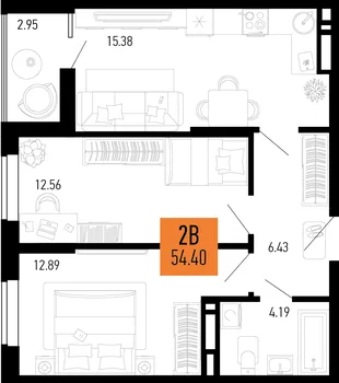 Планировка 2-комн. квартира, 54.4 м² ЖК «Столицыно»