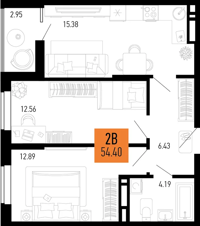 Планировка 2-комн. квартира, 54.4 м² ЖК «Столицыно» Планировка 2-комн. квартира, 54.4 м² ЖК «Столицыно»