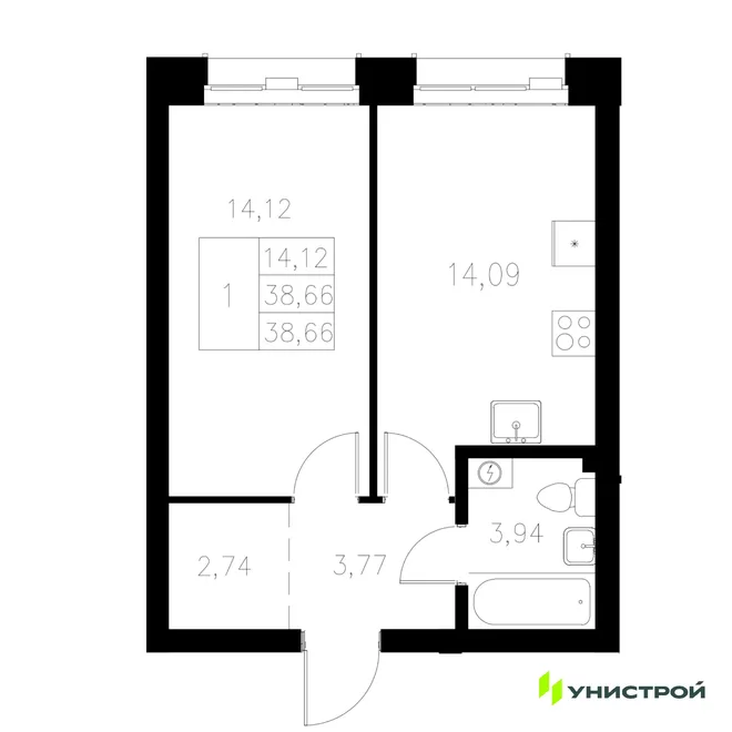 Планировка 1-комн. квартира, 38.66 м² ЖК «Statum» Планировка 1-комн. квартира, 38.66 м² ЖК «Statum»
