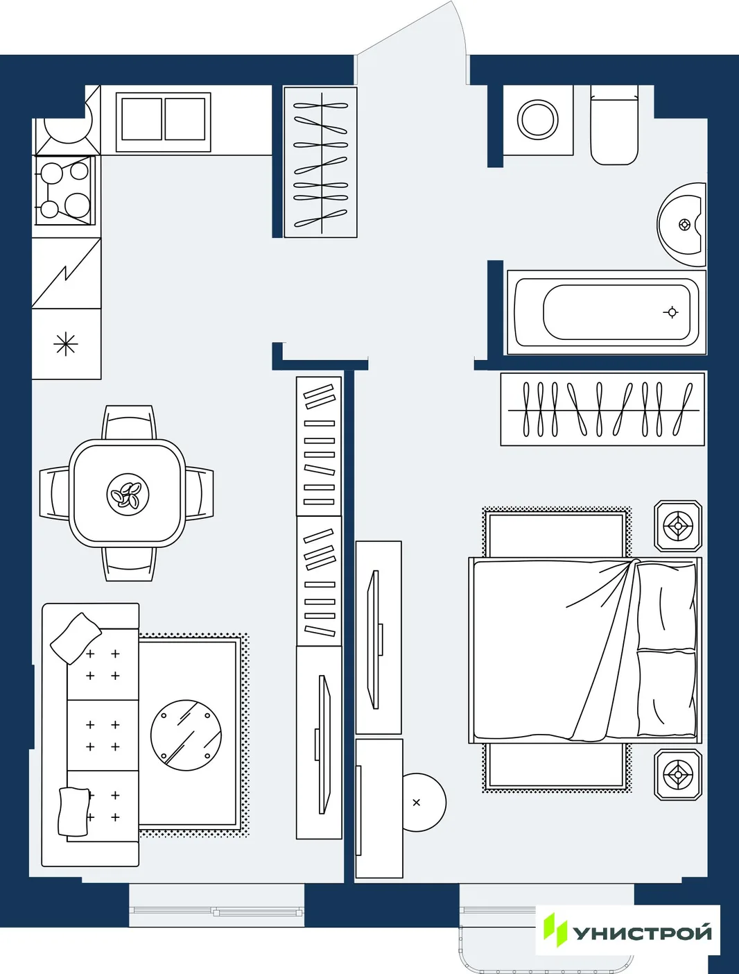 Планировка 1-комн. квартира, 37.72 м² ЖК «ГРАНД БЕРЕГ»