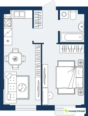 Планировка 1-комн. квартира, 37.72 м² ЖК «ГРАНД БЕРЕГ»