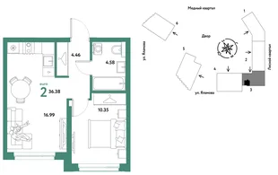 Планировка 2-комн. квартира, 36.38 м² ЖК «Сибирский сад»