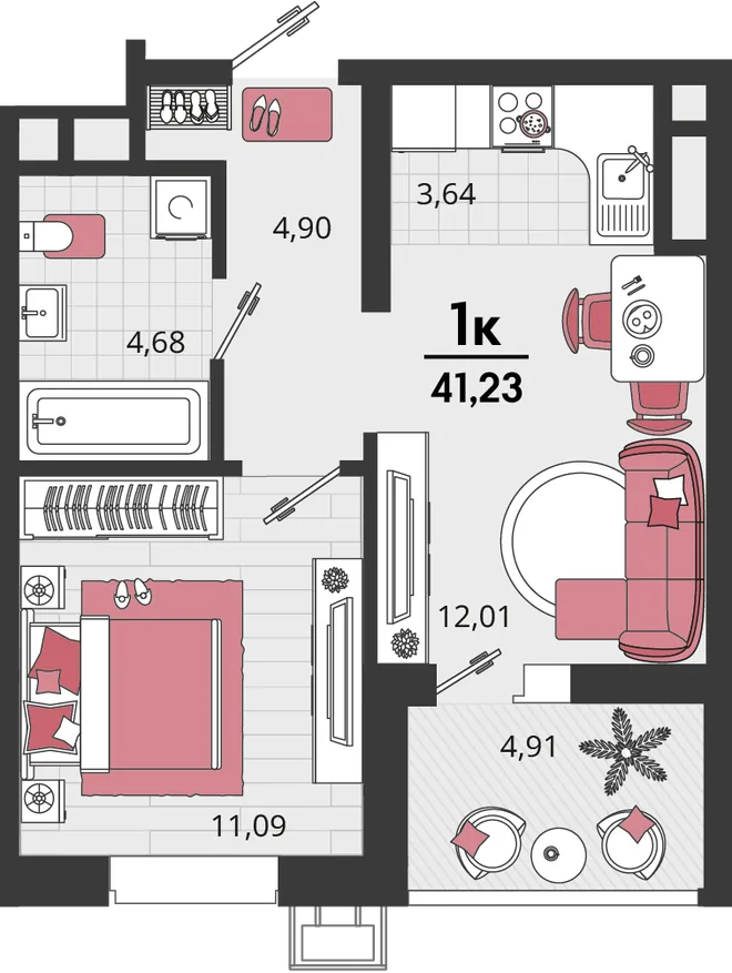Планировка 2-комн. квартира, 41.23 м² ЖК «Родные просторы» Планировка 2-комн. квартира, 41.23 м² ЖК «Родные просторы»