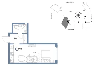 Планировка Студия, 29.78 м² ЖК «Сибирский сад»