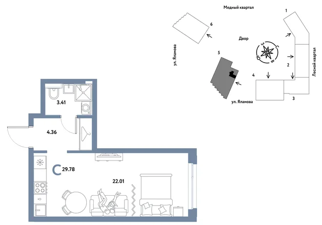 Планировка Студия, 29.78 м² ЖК «Сибирский сад»