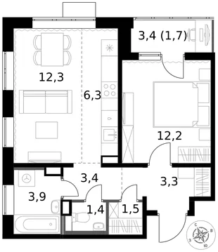 Квартира 2-комн. квартира, 46 м² ЖК «1-й Химкинский» Фото 1 Квартира 2-комн. квартира, 46 м² ЖК «1-й Химкинский» Фото 1