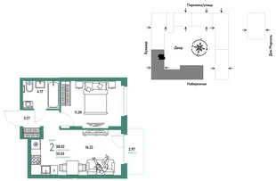 Планировка 2-комн. квартира, 38.02 м² ЖК «Европейский берег 2.0»
