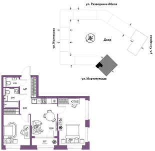 Планировка 3-комн. квартира, 53.81 м² ЖК «Страна.Парковая»