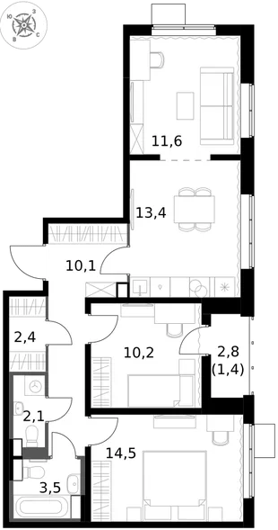 Квартира 3-комн. квартира, 69.2 м² ЖК «1-й Южный» Фото 1 Квартира 3-комн. квартира, 69.2 м² ЖК «1-й Южный» Фото 1