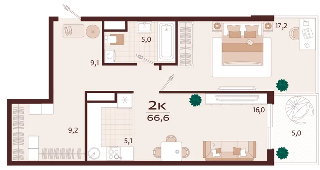 Планировка 2-комн. квартира, 66.6 м² ЖК «Роялта» Планировка 2-комн. квартира, 66.6 м² ЖК «Роялта»