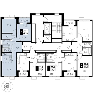 Квартира 3-комн. квартира, 62.9 м² ЖК «1-й Шереметьевский» Фото 2 Квартира 3-комн. квартира, 62.9 м² ЖК «1-й Шереметьевский» Фото 2