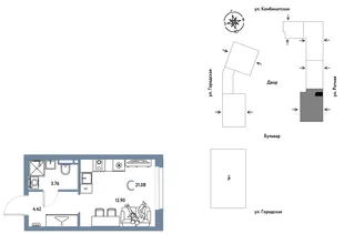 Планировка Студия, 21.08 м² ЖК «Уральский сад»