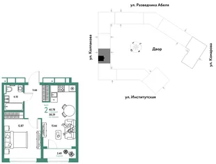 Планировка 2-комн. квартира, 40.78 м² ЖК «Страна.Парковая»