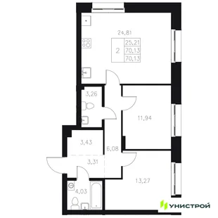 Планировка 2-комн. квартира, 70.13 м² ЖК «Statum»