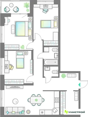 Планировка 3-комн. квартира, 92.29 м² ЖК «Лето»