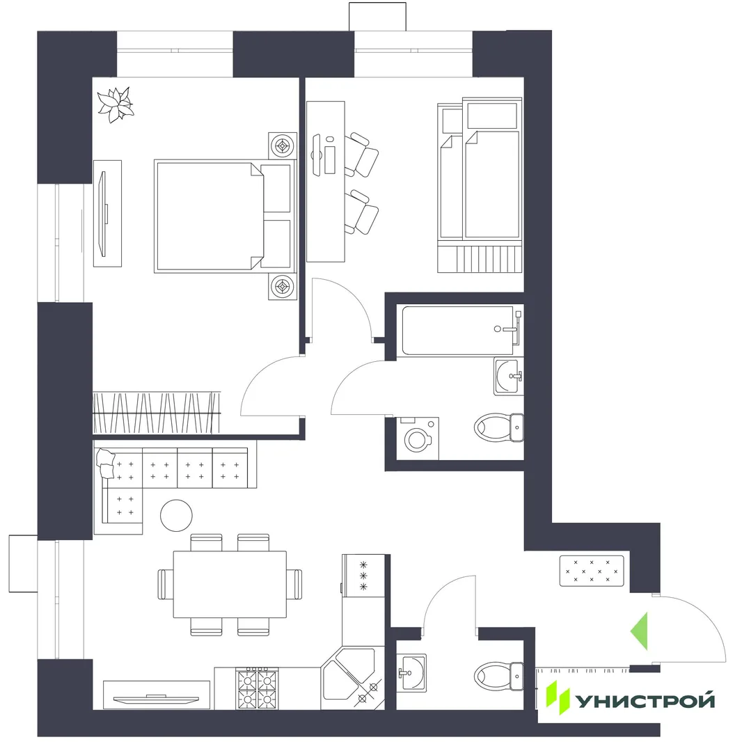 Планировка 2-комн. квартира, 56.14 м² ЖК «Царёво City»