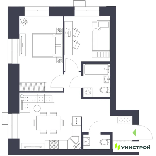 Планировка 2-комн. квартира, 56.14 м² ЖК «Царёво City»