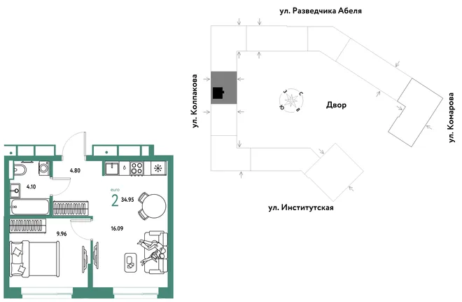 Планировка 2-комн. квартира, 34.95 м² ЖК «Страна.Парковая» Планировка 2-комн. квартира, 34.95 м² ЖК «Страна.Парковая»