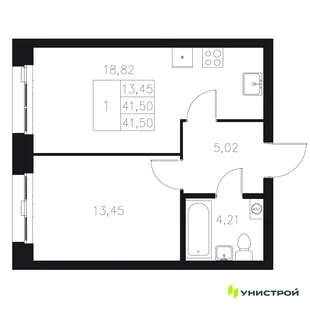 Планировка 1-комн. квартира, 41.5 м² ЖК «Statum»