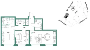 Планировка 2-комн. квартира, 67.01 м² ЖК «Страна.Парковая»