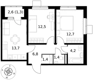 Квартира 2-комн. квартира, 54 м² ЖК «1-й Ясеневский» Фото 1