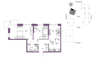 Планировка 3-комн. квартира, 68.29 м² ЖК «Уральский сад»