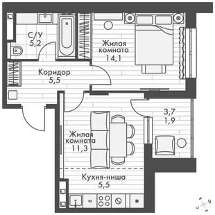 Квартира 2-комн. квартира, 43.5 м² ЖК «ФоРест» Фото 1 Квартира 2-комн. квартира, 43.5 м² ЖК «ФоРест» Фото 1