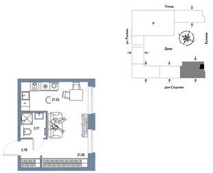 Планировка Студия, 27.33 м² ЖК «Остров-сад»