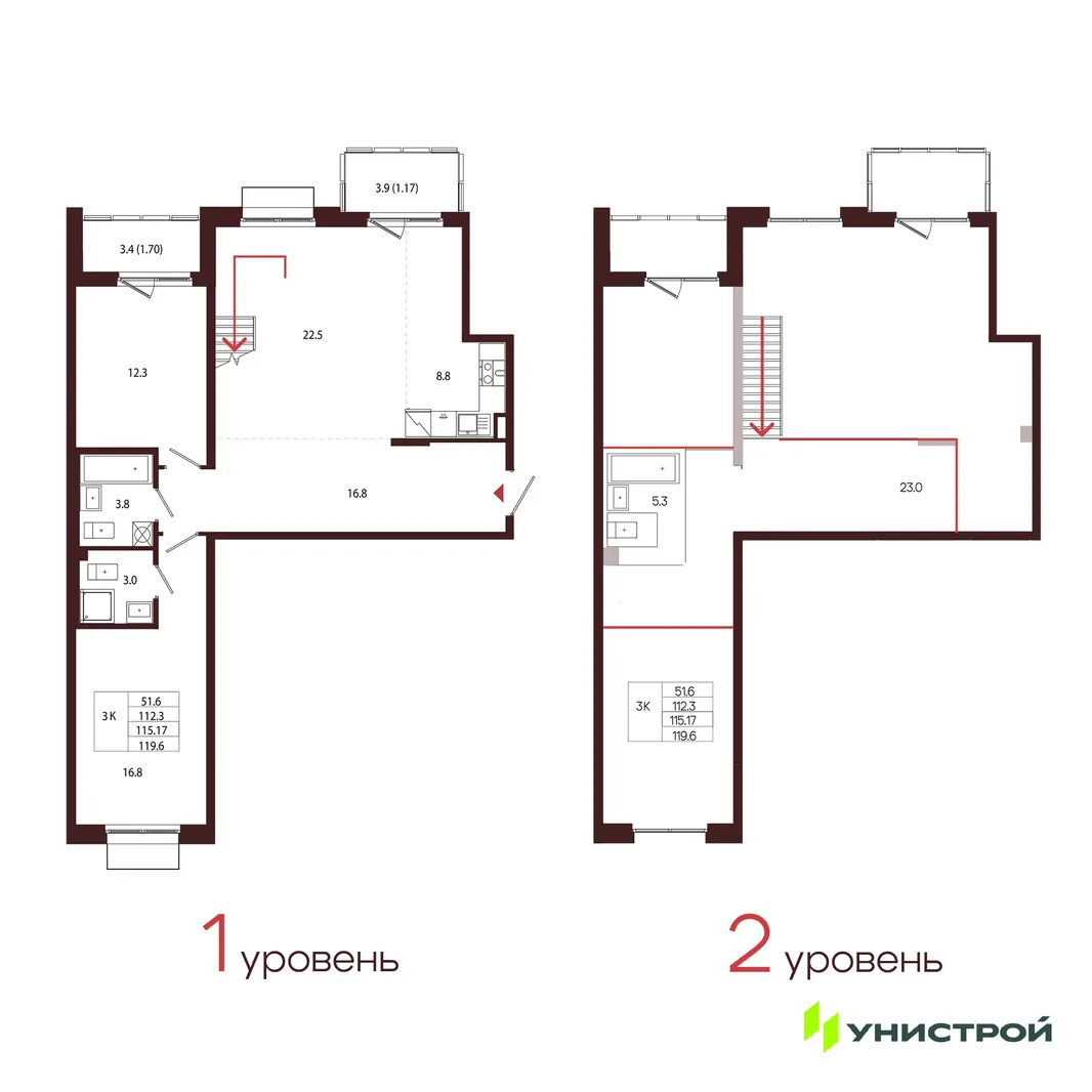 Планировка 3-комн. квартира, 115.17 м² ЖК «Лисино»