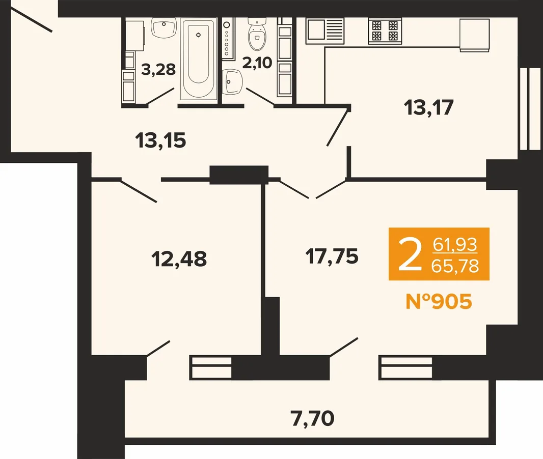 Планировка 2-комн. квартира, 65.78 м² ЖК «Художники»