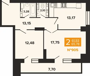 Планировка 2-комн. квартира, 65.78 м² ЖК «Художники»