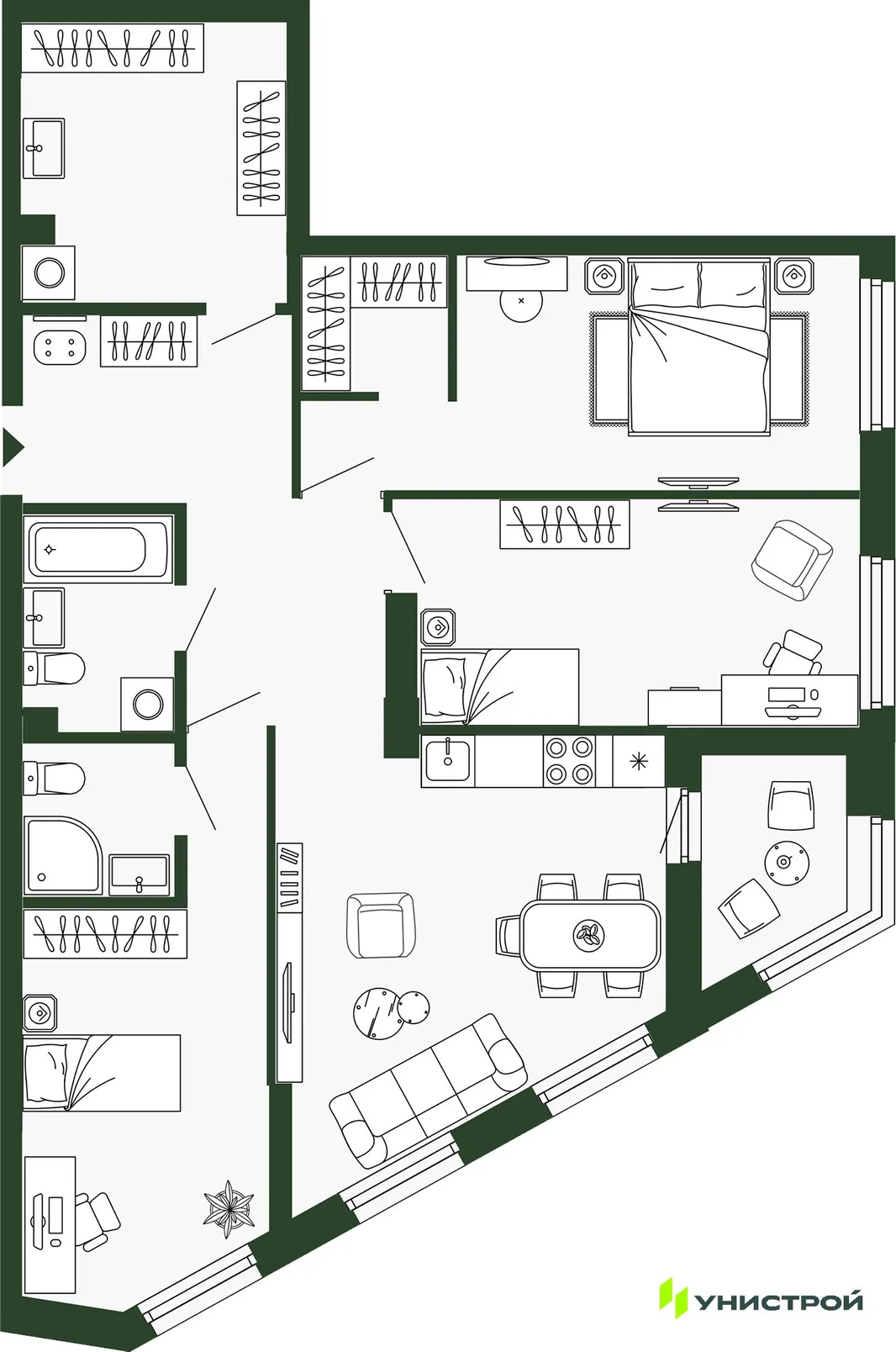 Планировка 3-комн. квартира, 95.6 м² ЖК «Парковый квартал 2.0»
