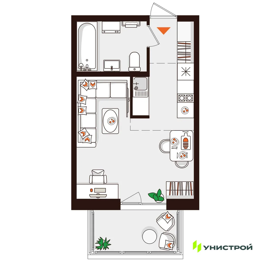 Планировка 1-комн. квартира, 27.07 м² ЖК «Лисино»