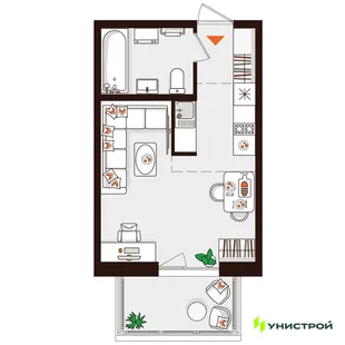 Планировка 1-комн. квартира, 27.07 м² ЖК «Лисино»