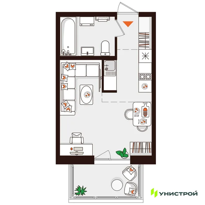 Планировка 1-комн. квартира, 27.07 м² ЖК «Лисино» Планировка 1-комн. квартира, 27.07 м² ЖК «Лисино»